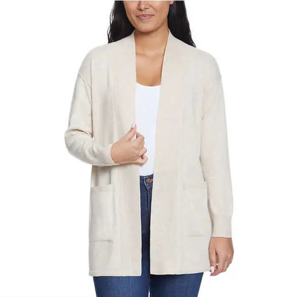 NWT Gloria Vanderbilt Women's Open Long Sleeve Cardigan Cream Size XL $70 8D206